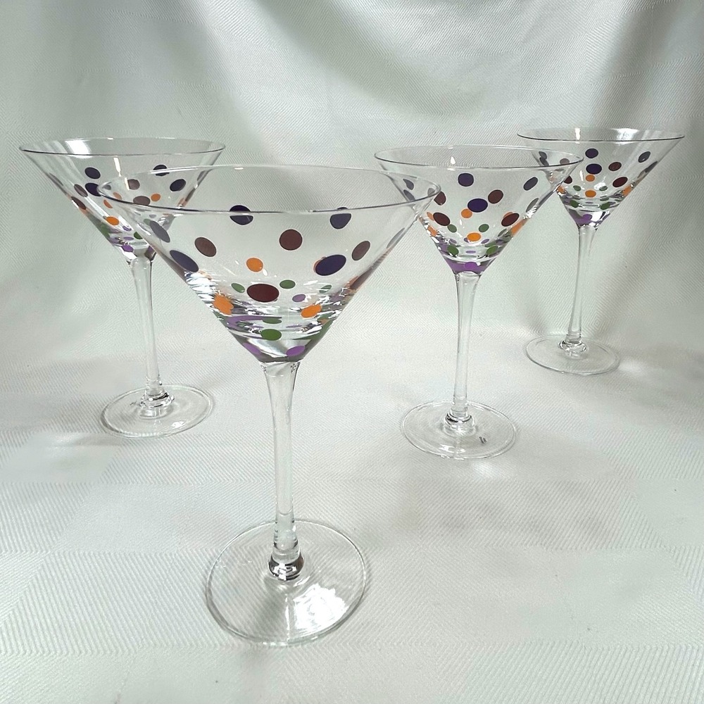 Retired Pampered Chef Set Of  4 Multicolored Polka Dot Martini Glasses #2838 MIB